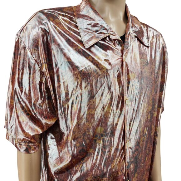 Club YMLA Mens XL "Hot Tuna" Shiny Short Sleeve Button-Up Shirt - Picture 1 of 11